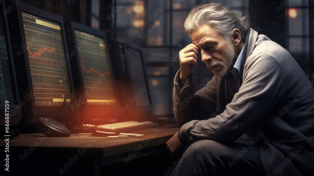 Concerned individual with multiple screens. Concerned individual with multiple screens.