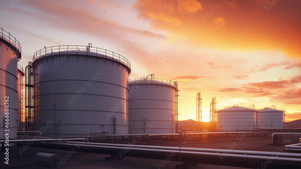 Fototapeta premium Hydrogen gas storage tanks in plant.