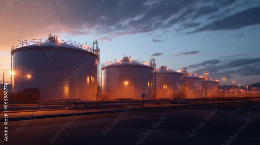 Fototapeta premium Hydrogen gas storage tanks in plant.