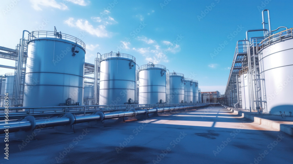 Hydrogen gas storage tanks in plant.