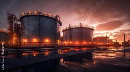 Hydrogen gas storage tanks in plant.