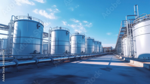 Hydrogen gas storage tanks in plant.