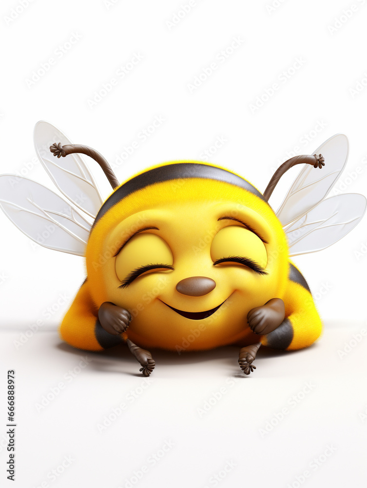 A 3D Cartoon Bee Sleeping Peacefully on a Solid Background A 3D Cartoon Bee Sleeping Peacefully on a Solid Background
