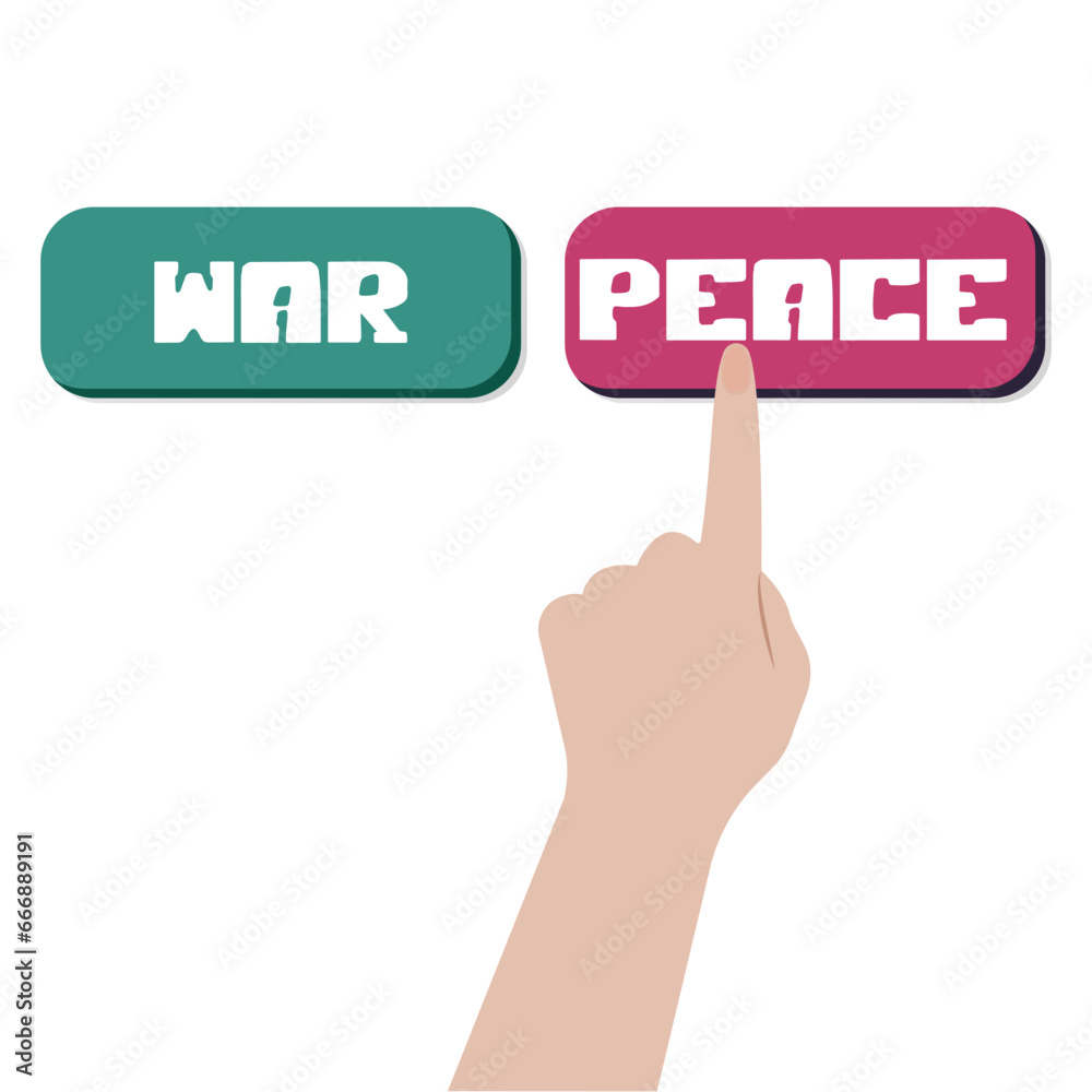 hand press the button peace, no war. Peace concept, stop war. Israel, palestine, gaza conflict. Vector illustration isolated on white background hand press the button peace, no war. Peace concept, stop war. Israel, palestine, gaza conflict. Vector illustration isolated on white background