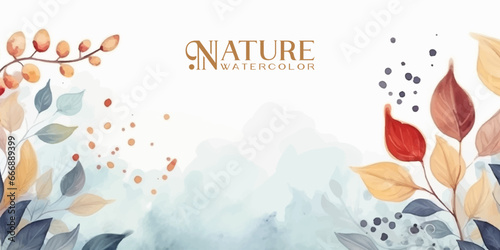 Winter background design with watercolor brush texture  Flower and botanical leaves watercolor hand drawing. Abstract art wallpaper design for wall arts  wedding and VIP invite card.