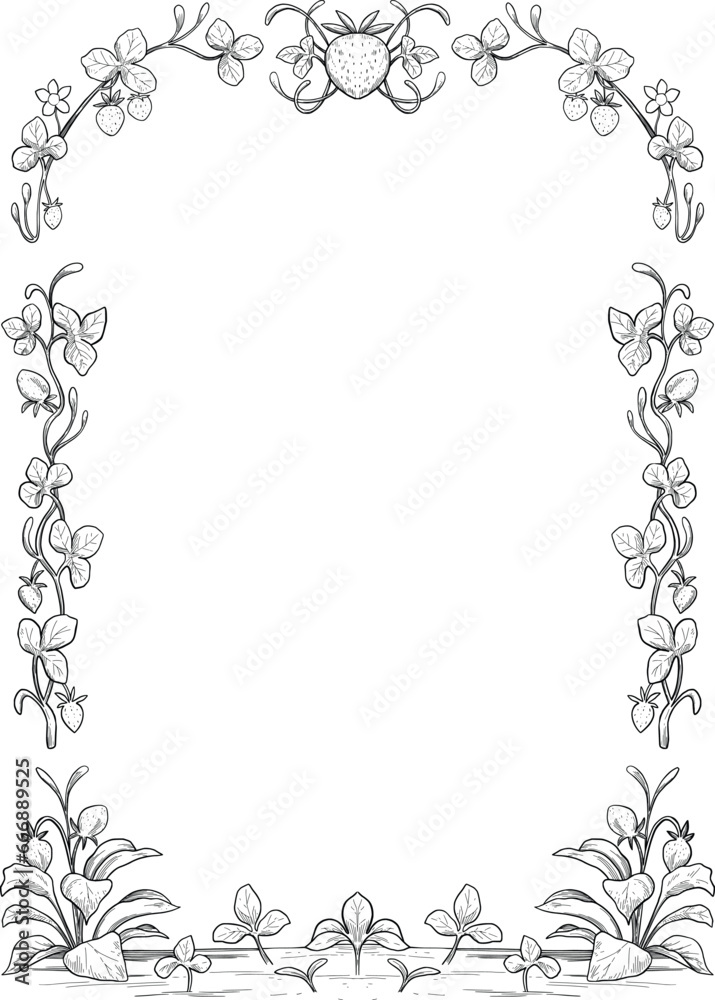 strawberry botanical floral sketch border and frame strawberry botanical floral sketch border and frame