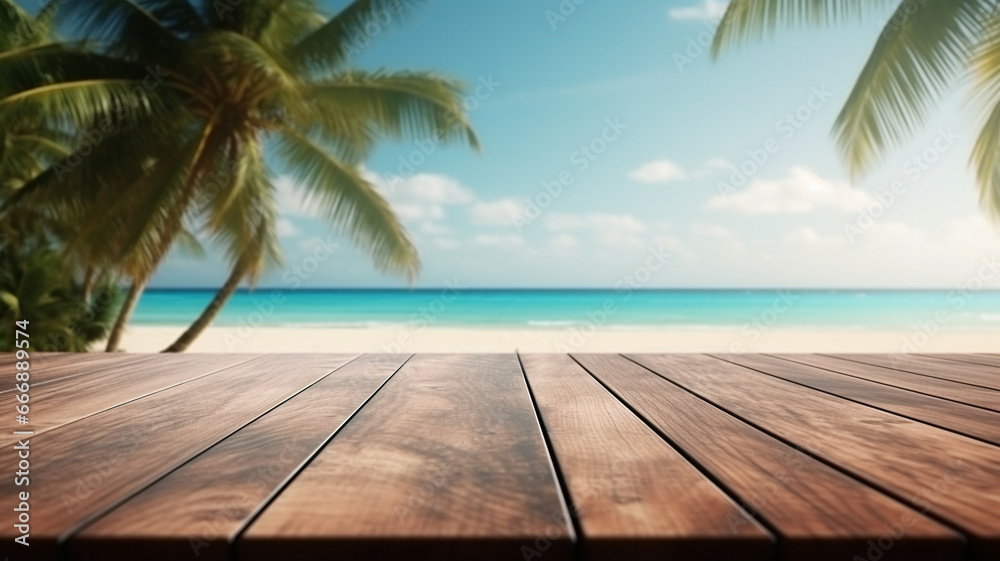 beach with wooden floor and sea beach with wooden floor and sea