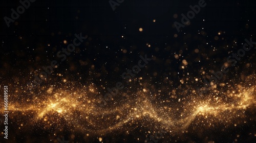 gold particles abstract background with shining golden Floating Dust Particles Flare Bokeh star on Black Background. Futuristic glittering in space photo