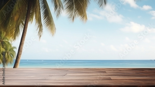 beach with wooden floor and sea