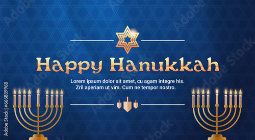 menorah icon happy hanukkah judaism religious holidays hebrew celebration banner candelabrum with candles lettering greeting card photo