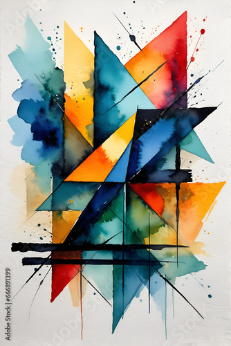 Abstract Geometry Watercolor Art for Modern Wall Decor