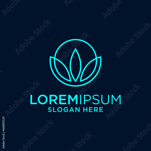 A natural and energetic logo design featuring a vertical leaf in a circle frame