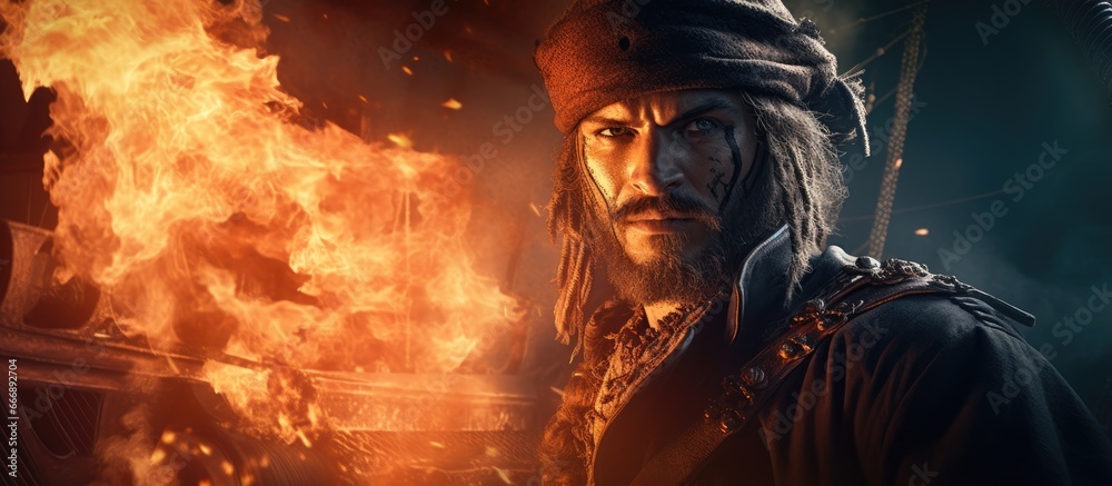 A man in protective gear on a ship A man in protective gear on a ship