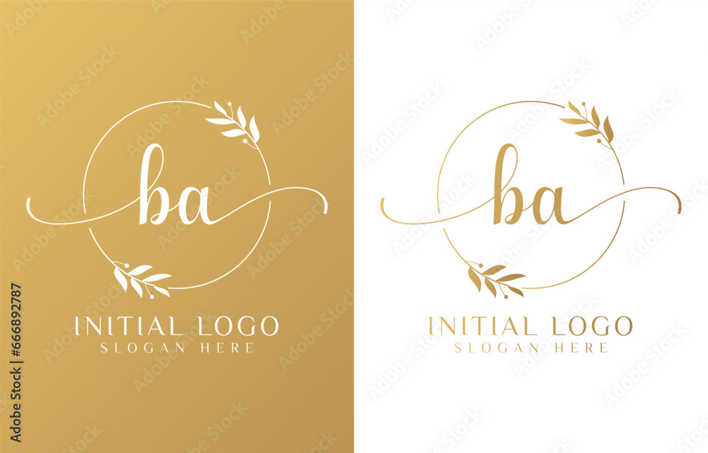 Letter BA Beauty Logo with Flourish Ornament Letter BA Beauty Logo with Flourish Ornament