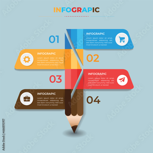 pencil Education infographics 4 option, Abstract infographic Design, can be used for workflow professional.