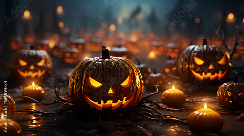 Scary festive pumpkin with a Halloween face