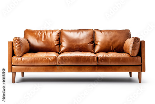 Soft brown leather sofa modern design isolated on white background