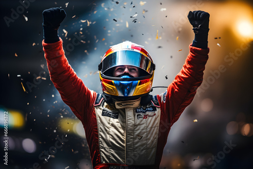 race car driver celebrating a win