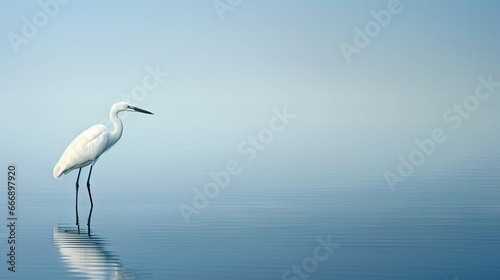  a large white bird standing on top of a body of water.  generative ai © Olga