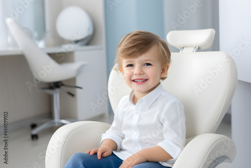 happy child sitting in dentist s chair