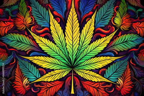 Graphic representation of legal, medicinal marijuana in 1970s psychedelic style