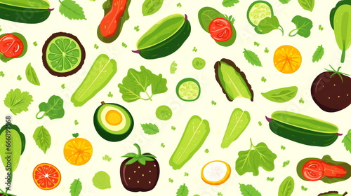Flat lay trendy seamless pattern Healthy organic vegetarian food, Food Inspirations
