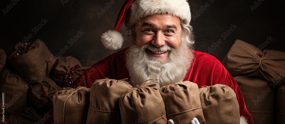 Santa Claus carrying a bag of gifts for Christmas