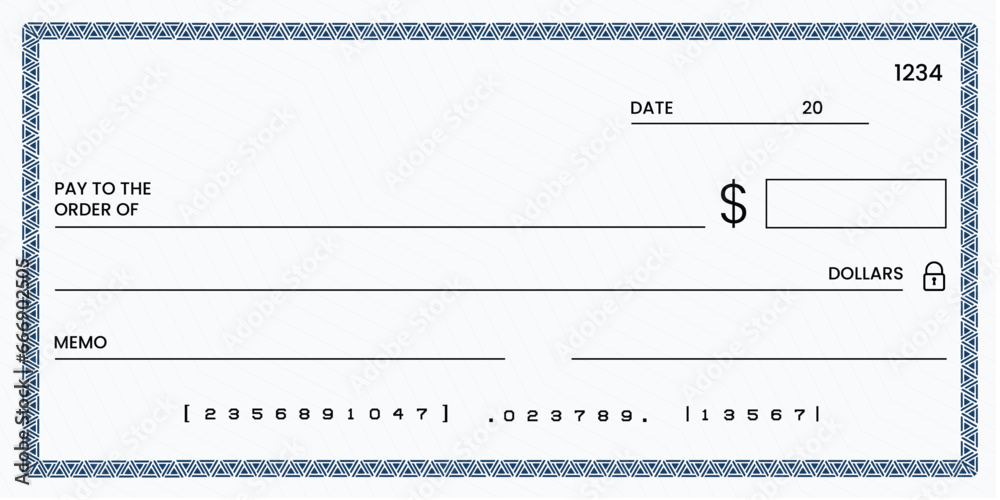 Blank bank check, checkbook cheque template or money payment paper voucher, vector mockup. Business or personal account cash pay cheque certificate or paycheck coupon from checkbook Blank bank check, checkbook cheque template or money payment paper voucher, vector mockup. Business or personal account cash pay cheque certificate or paycheck coupon from checkbook