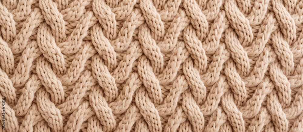 Close up photo of machine knitted beige fabric showing pigtails Close up photo of machine knitted beige fabric showing pigtails