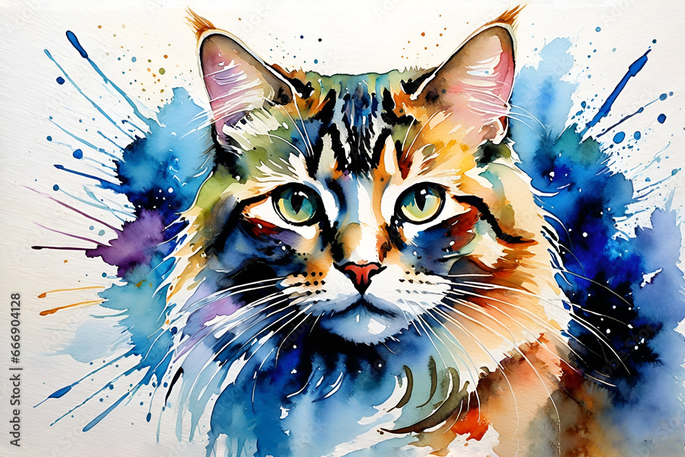 Fototapeta Cat Lover Decor  Watercolor Painting