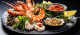 Lunch at a gourmet restaurant with a healthy delicious seafood platter for 2 4 people including lobster octopus blue mussels king prawns and tuna tartare