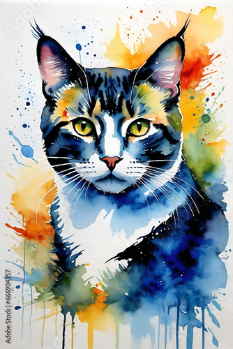 Cat Lover Decor Watercolor Painting