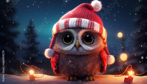 Tiny Cute Kawaii Owl in Adorable Christmas Outfit
