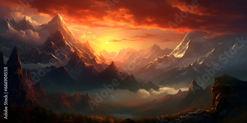 Scenic Alpine Evening in the Mountains Serene Mountain Sunset Landscape 