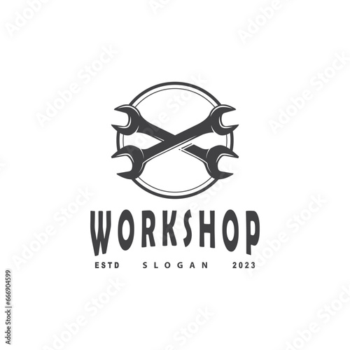 Repair Workshop Logo, Simple Key and Gear Design for a Simple Vehicle Repair Business, Vector Templet Illustration