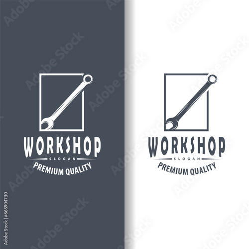 Repair Workshop Logo, Simple Key and Gear Design for a Simple Vehicle Repair Business, Vector Templet Illustration
