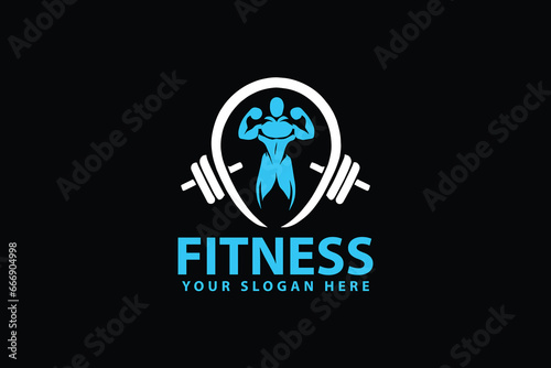Fitness bodybuilding gym logo design template with a symbol of strong muscle, athlete, power, and vector illustration. Free Download Fitness bodybuilding gym logo design template with a symbol of strong muscle, athlete, power, and vector illustration. - GFXLoad