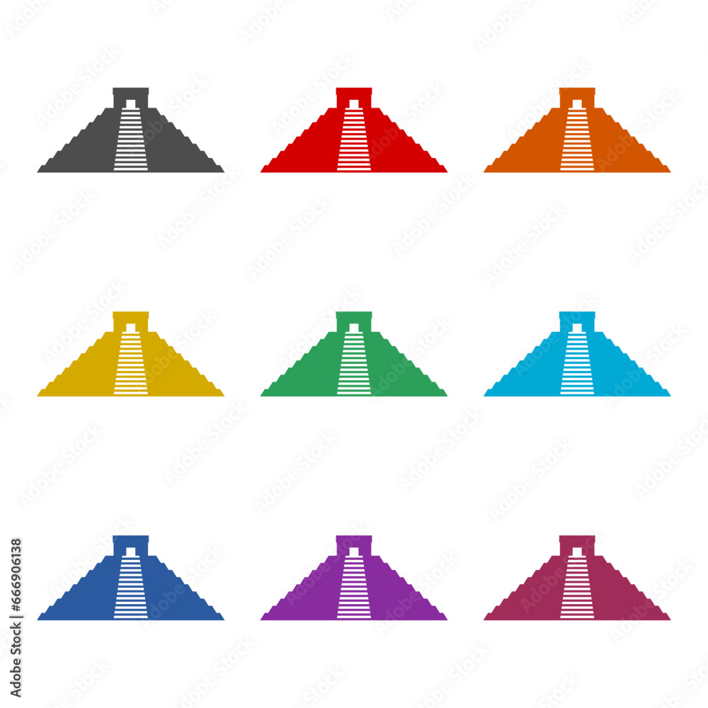Maya pyramid icon isolated on white background. Set icons colorful Maya pyramid icon isolated on white background. Set icons colorful