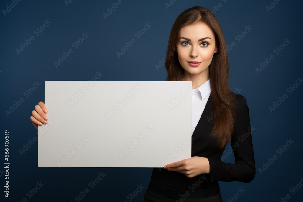 Professional business woman holding a blank empty white color board in her hand on dark background, Young lady Holding Blank Placard, Happy positive blonde business woman holding a blank billboard Professional business woman holding a blank empty white color board in her hand on dark background, Young lady Holding Blank Placard, Happy positive blonde business woman holding a blank billboard