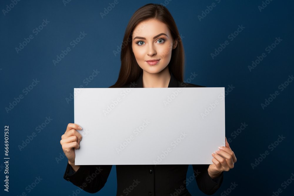 Professional business woman holding a blank empty white color board in her hand on dark background, Young lady Holding Blank Placard, Happy positive blonde business woman holding a blank billboard Professional business woman holding a blank empty white color board in her hand on dark background, Young lady Holding Blank Placard, Happy positive blonde business woman holding a blank billboard