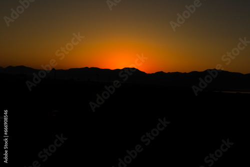 Sun rising at dawn over the mountains in Cabo de Gata  Almeria