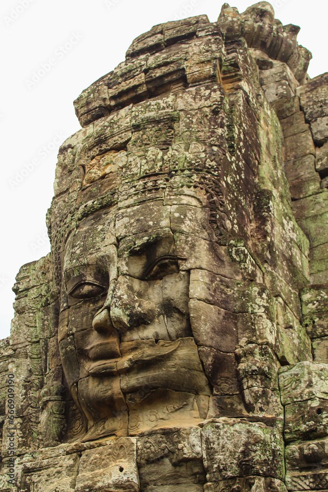 Face of ancient Bayon Temple in Angkor Wat, Siem Reap, Cambodia