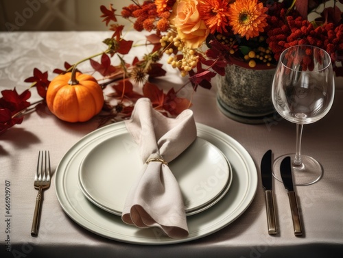Autumn Festive Table Setting. Thanksgiving Day Celebration.