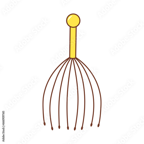 Massager for head. Scalp massager device. Health care, relax, spa, anti-stress concept. Color doodle icon.