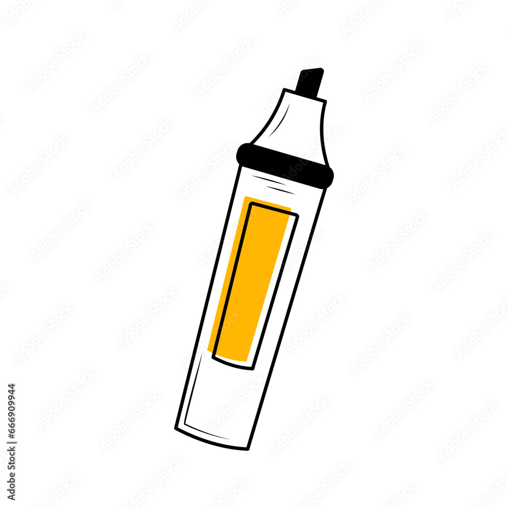 Marker linear icon with yellow label. Felt-tip pen. Symbol of study and education. Marker linear icon with yellow label. Felt-tip pen. Symbol of study and education.