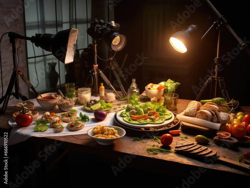 Photo and video shooting of food in the studio. Professional studio equipment for food photographers