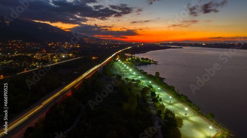 Fototapeta Naklejka Na Ścianę i Meble -  View from Sakarya Province to Kartepe and Sapanca Lake at sunset