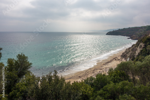 Beautiful scenery by the sea close to Pyrgadikia village  Chalkidiki  Greece  on a cloudy day