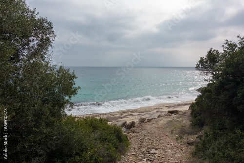 Beautiful scenery by the sea close to Pyrgadikia village  Chalkidiki  Greece  on a cloudy day