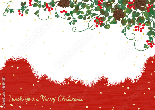 クリスマスの背景イラスト　植物とファー